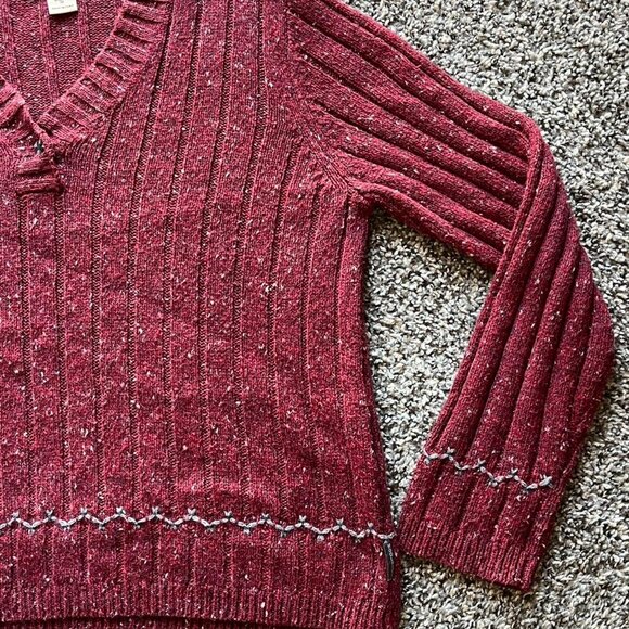 Woolrich Knit Sweater Womens Medium Ruby Heather Wool Blend VNeck Cable Knit Top - Picture 2 of 8